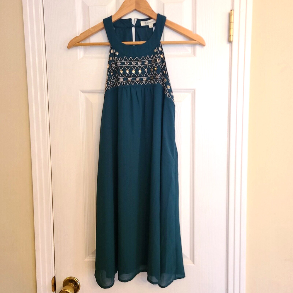 Francesca's Sleeveless Cocktail Party Dress Emerald Glass Beads, NWT, Size Small